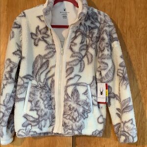 NWT Spyder Abstract Hawaiian Floral Cream and Gray Fleece Jacket sz S